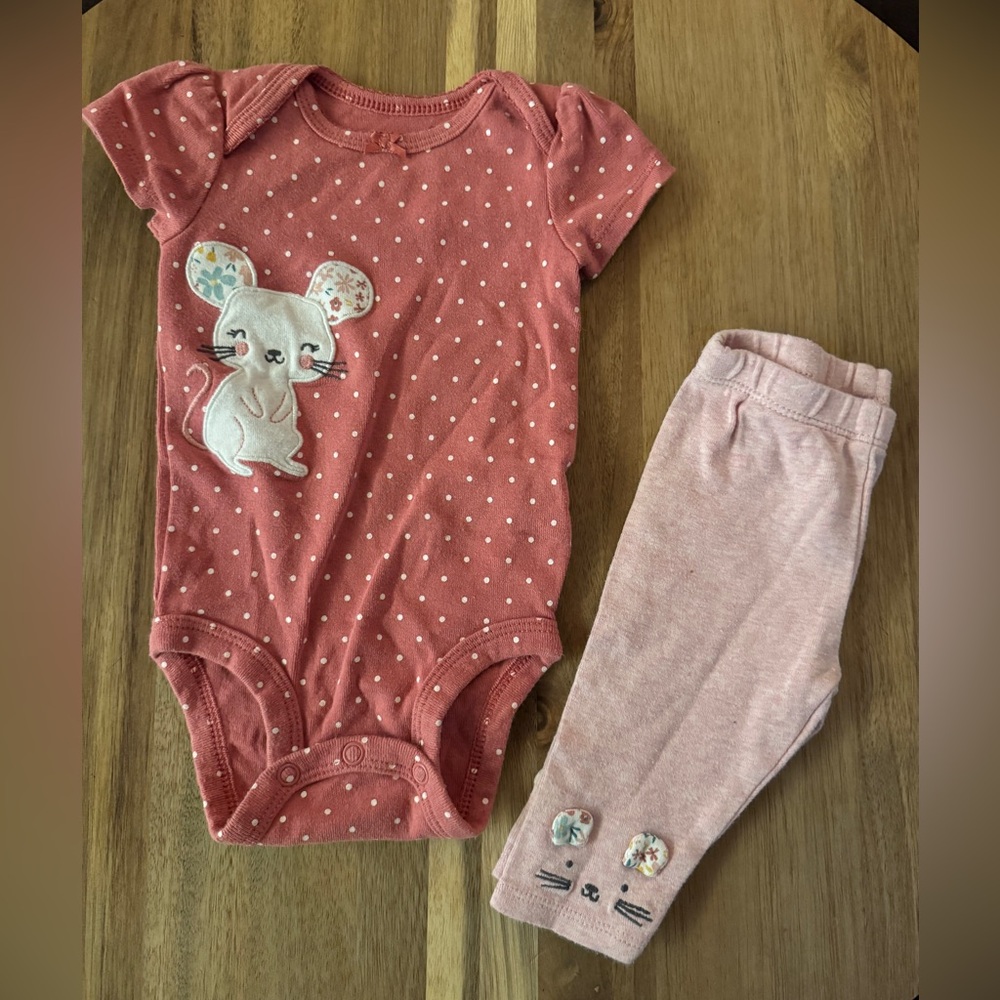 Carters Burnt Red Pink Cute Mouse Baby Outfit